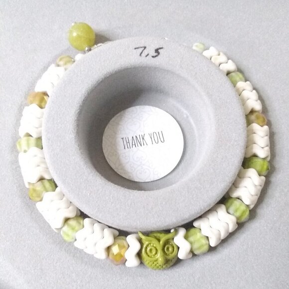 Owl Lovers! Beaded Bracelet: Patina Painted Owl + Millefiori + Howlite Beads - Picture 8 of 10